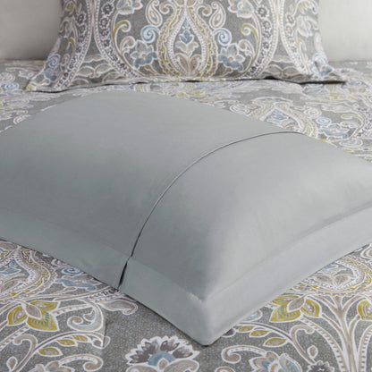 Set of Six Gray And Ivory Damask Full Ring Stitch Sham And Comforter HomeRoots
