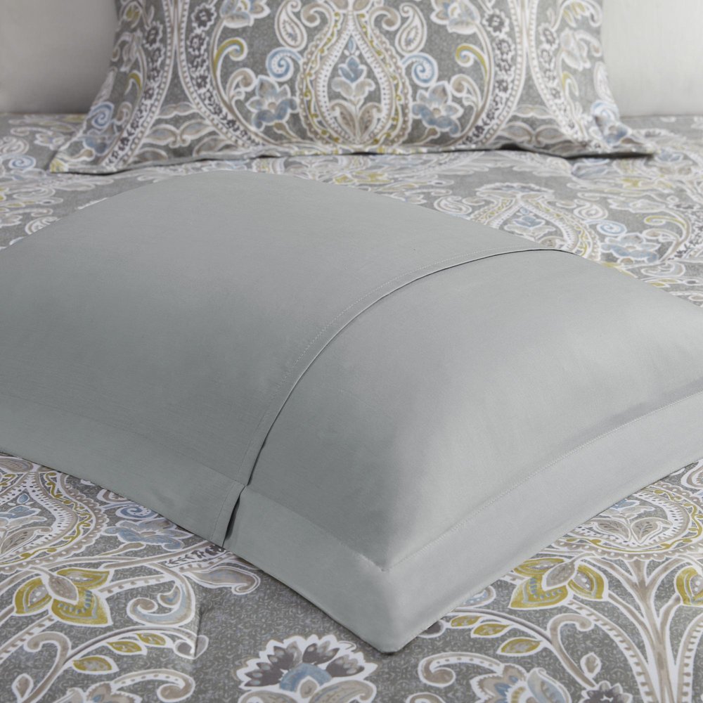 Set of Six Gray And Ivory Damask Full Ring Stitch Sham And Comforter HomeRoots