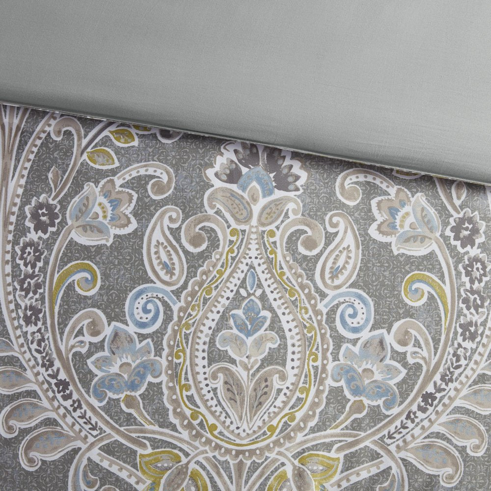 Set of Six Gray And Ivory Damask Full Ring Stitch Sham And Comforter HomeRoots
