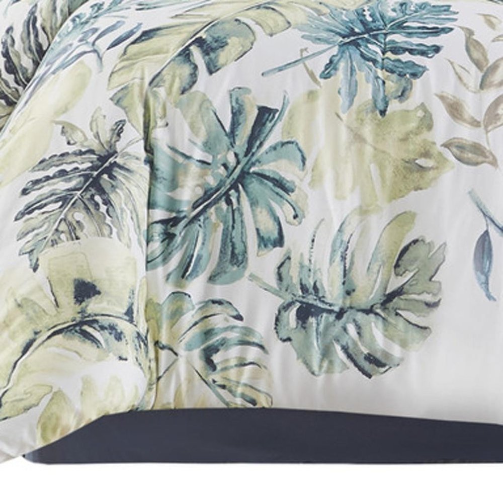 Set of Six White Blue And Green King Ring Stitch Sham And Comforter HomeRoots