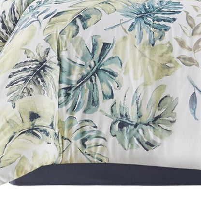 Set of Six White Blue And Green King Ring Stitch Sham And Comforter HomeRoots