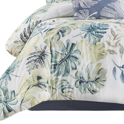 Set of Six White Blue And Green King Ring Stitch Sham And Comforter HomeRoots