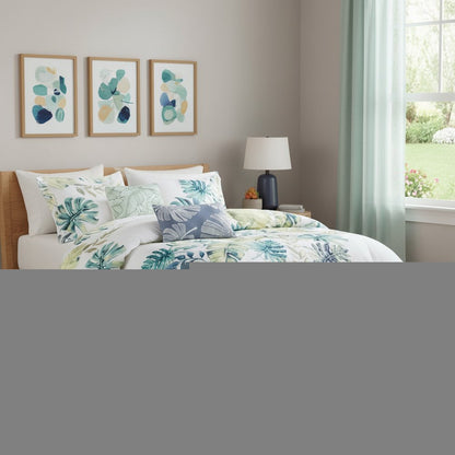 Set of Six White Blue And Green King Ring Stitch Sham And Comforter HomeRoots