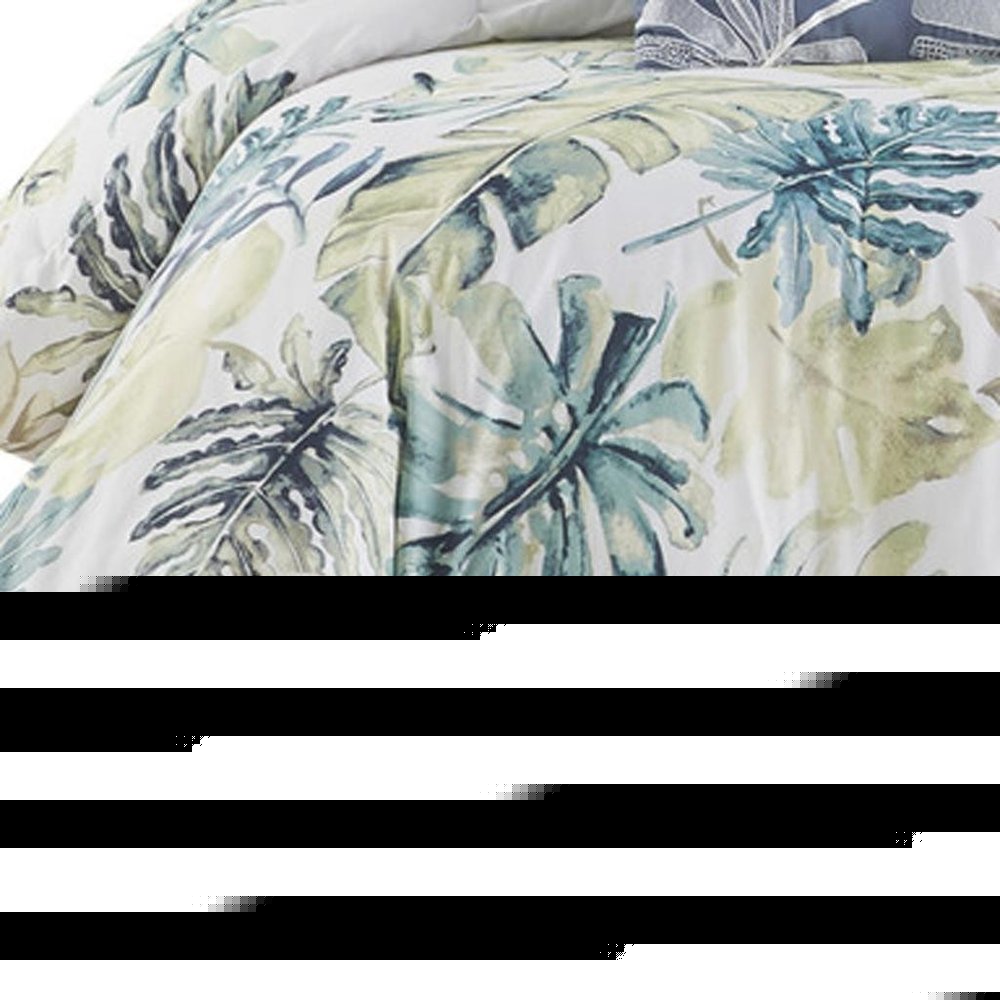 Set of Six White Blue And Green King Ring Stitch Sham And Comforter HomeRoots
