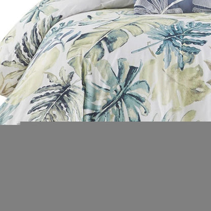 Set of Six White Blue And Green King Ring Stitch Sham And Comforter HomeRoots