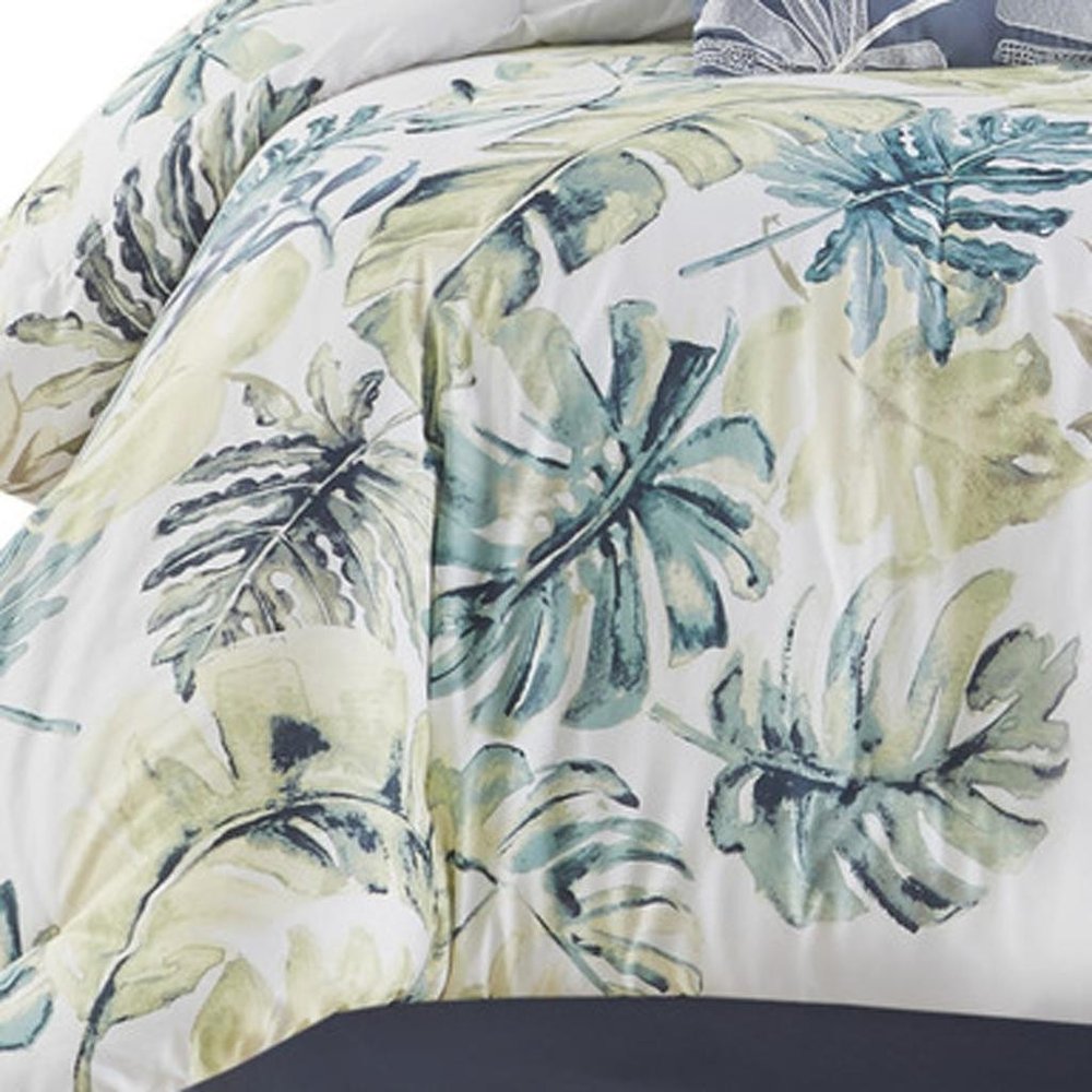 Set of Six White Blue And Green King Ring Stitch Sham And Comforter HomeRoots