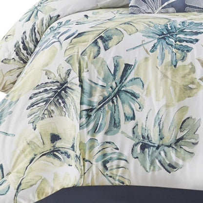 Set of Six White Blue And Green King Ring Stitch Sham And Comforter HomeRoots
