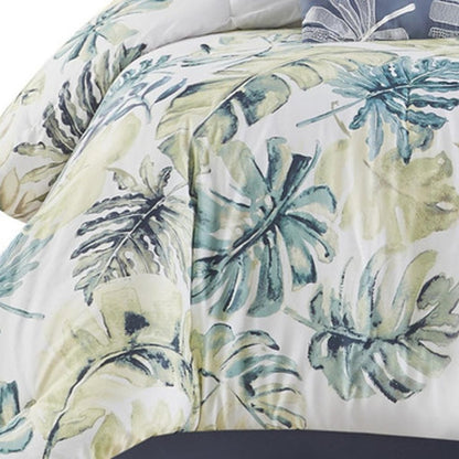 Set of Six White Blue And Green Queen Ring Stitch Sham And Comforter HomeRoots