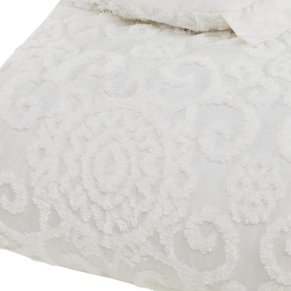 Set of Three White Medallion Queen Ring Stitch Sham And Comforter HomeRoots