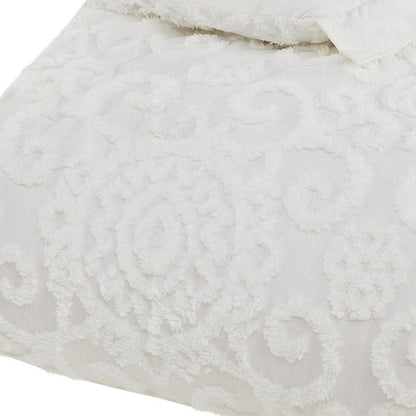 Set of Three White Medallion Queen Ring Stitch Sham And Comforter HomeRoots
