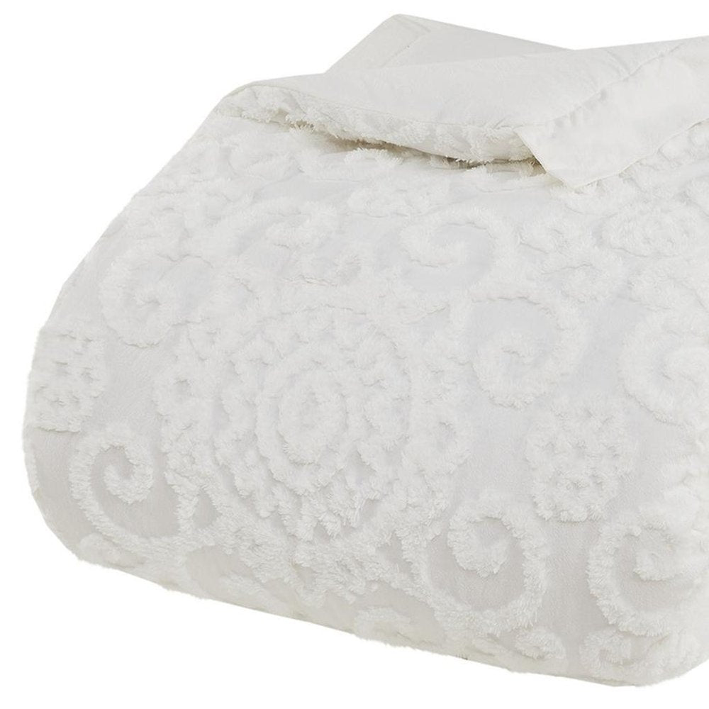 Set of Three White Medallion Queen Ring Stitch Sham And Comforter HomeRoots