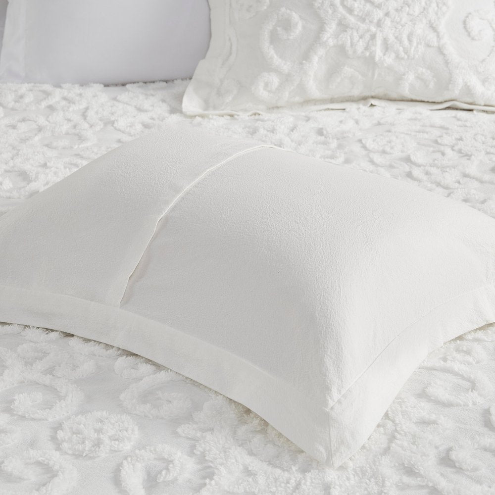 Set of Three White Medallion Queen Ring Stitch Sham And Comforter HomeRoots