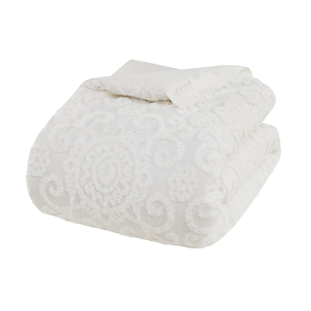Set of Three White Medallion Queen Ring Stitch Sham And Comforter HomeRoots
