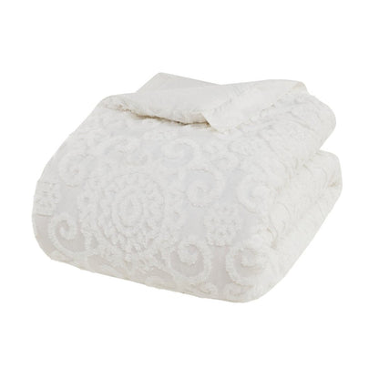 Set of Three White Medallion Queen Ring Stitch Sham And Comforter HomeRoots