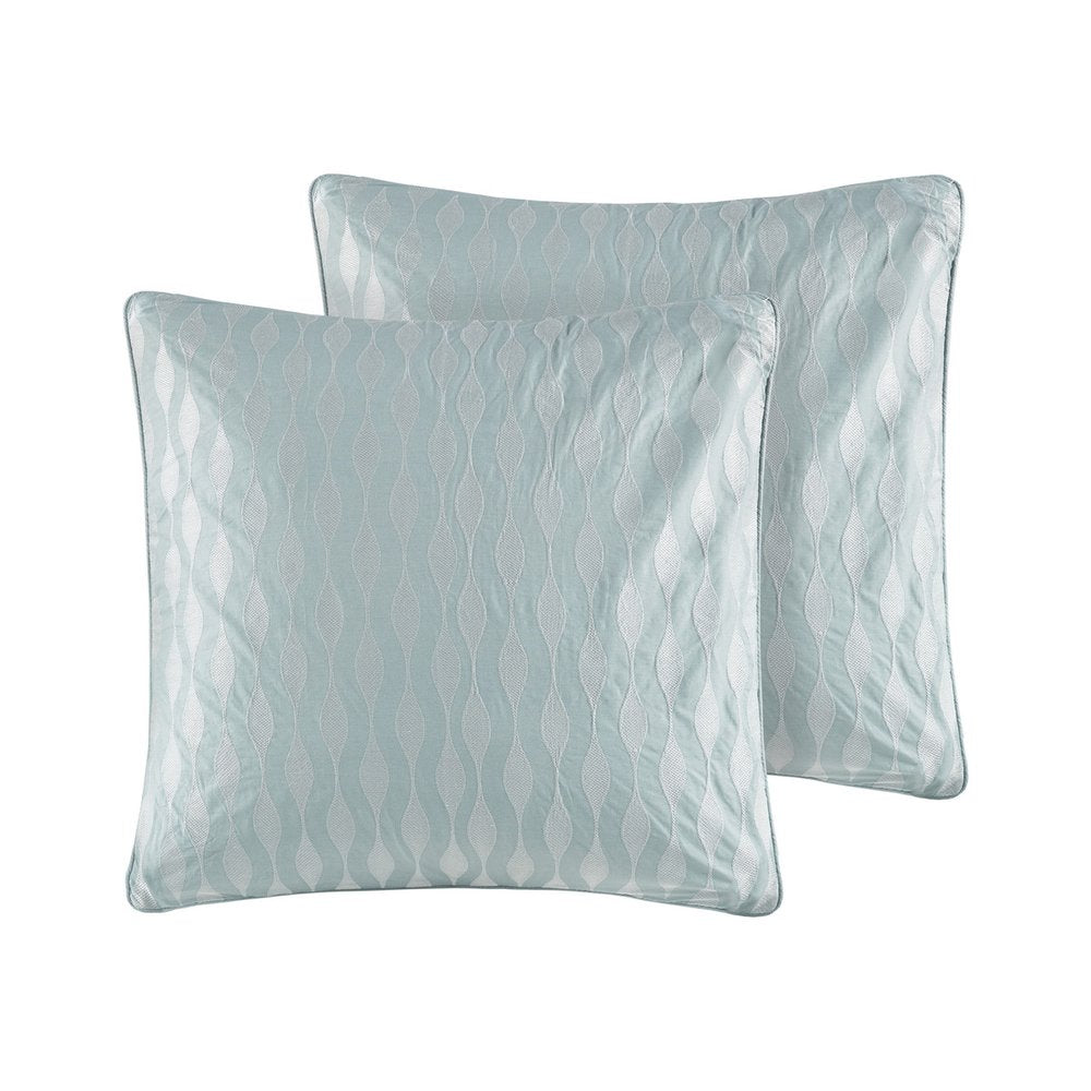 Set of Four White And Aqua King Ring Stitch Sham And Comforter HomeRoots