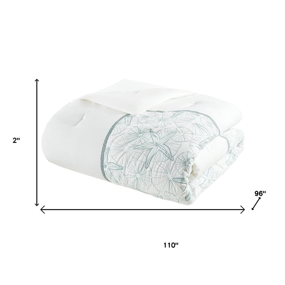 Set of Four White And Aqua King Ring Stitch Sham And Comforter HomeRoots