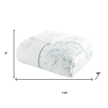 Set of Four White And Aqua King Ring Stitch Sham And Comforter HomeRoots