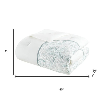Set of Four White And Aqua Full Ring Stitch Sham And Comforter HomeRoots