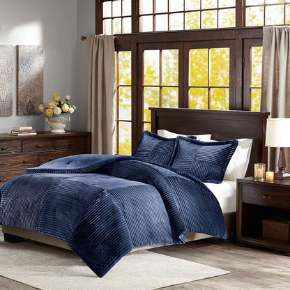 Set of Three Blue King Ring Stitch Polyester Sham And Comforter HomeRoots