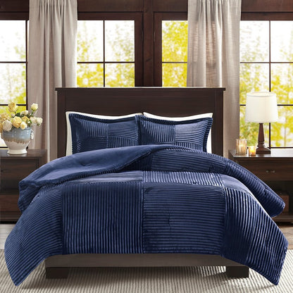Set of Three Blue King Ring Stitch Polyester Sham And Comforter HomeRoots