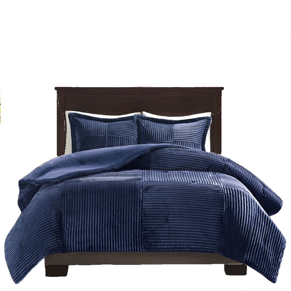 Set of Three Blue King Ring Stitch Polyester Sham And Comforter HomeRoots