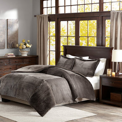 Set of Three Taupe King Ring Stitch Polyester Sham And Comforter HomeRoots