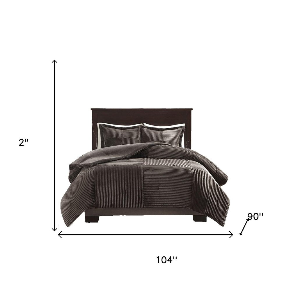 Set of Three Taupe King Ring Stitch Polyester Sham And Comforter HomeRoots