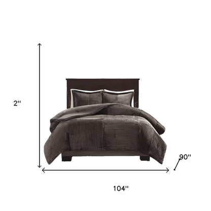 Set of Three Taupe King Ring Stitch Polyester Sham And Comforter HomeRoots
