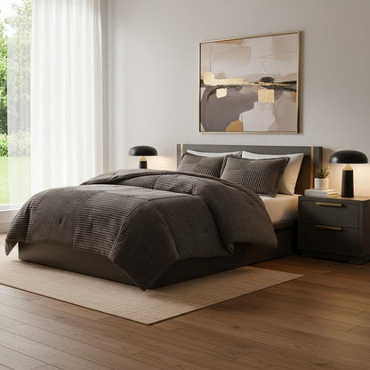 Set of Three Taupe King Ring Stitch Polyester Sham And Comforter HomeRoots