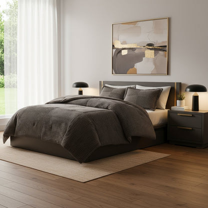 Set of Three Taupe King Ring Stitch Polyester Sham And Comforter HomeRoots