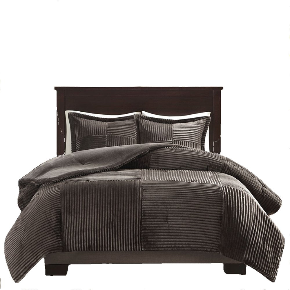 Set of Three Taupe King Ring Stitch Polyester Sham And Comforter HomeRoots
