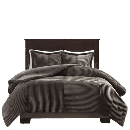 Set of Three Taupe King Ring Stitch Polyester Sham And Comforter HomeRoots