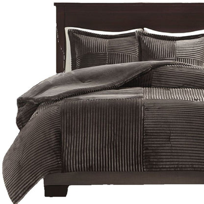 Set of Three Taupe Queen Ring Stitch Polyester Sham And Comforter HomeRoots