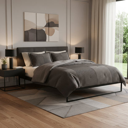 Set of Three Taupe Queen Ring Stitch Polyester Sham And Comforter HomeRoots