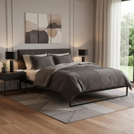 Set of Three Taupe Queen Ring Stitch Polyester Sham And Comforter HomeRoots