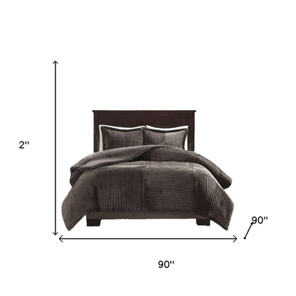 Set of Three Taupe Queen Ring Stitch Polyester Sham And Comforter HomeRoots