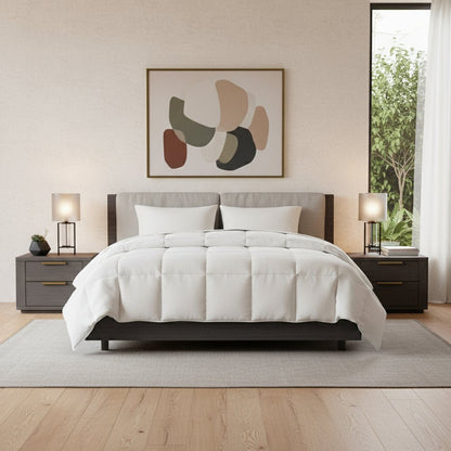 Set of Two White Ring Stitch Polyester Sham And Comforter HomeRoots