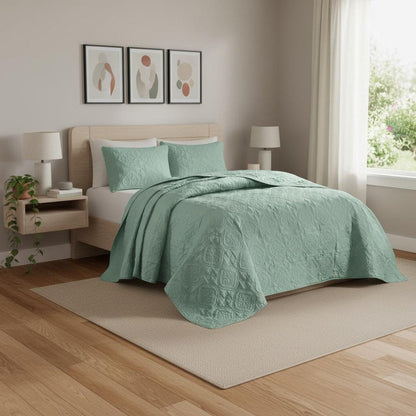 Set of Three Aqua Medallion Queen Ring Stitch Sham And Comforter HomeRoots