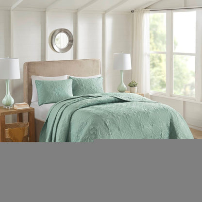 Set of Three Aqua Medallion Queen Ring Stitch Sham And Comforter HomeRoots