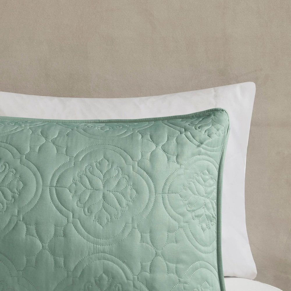 Set of Three Aqua Medallion Queen Ring Stitch Sham And Comforter HomeRoots
