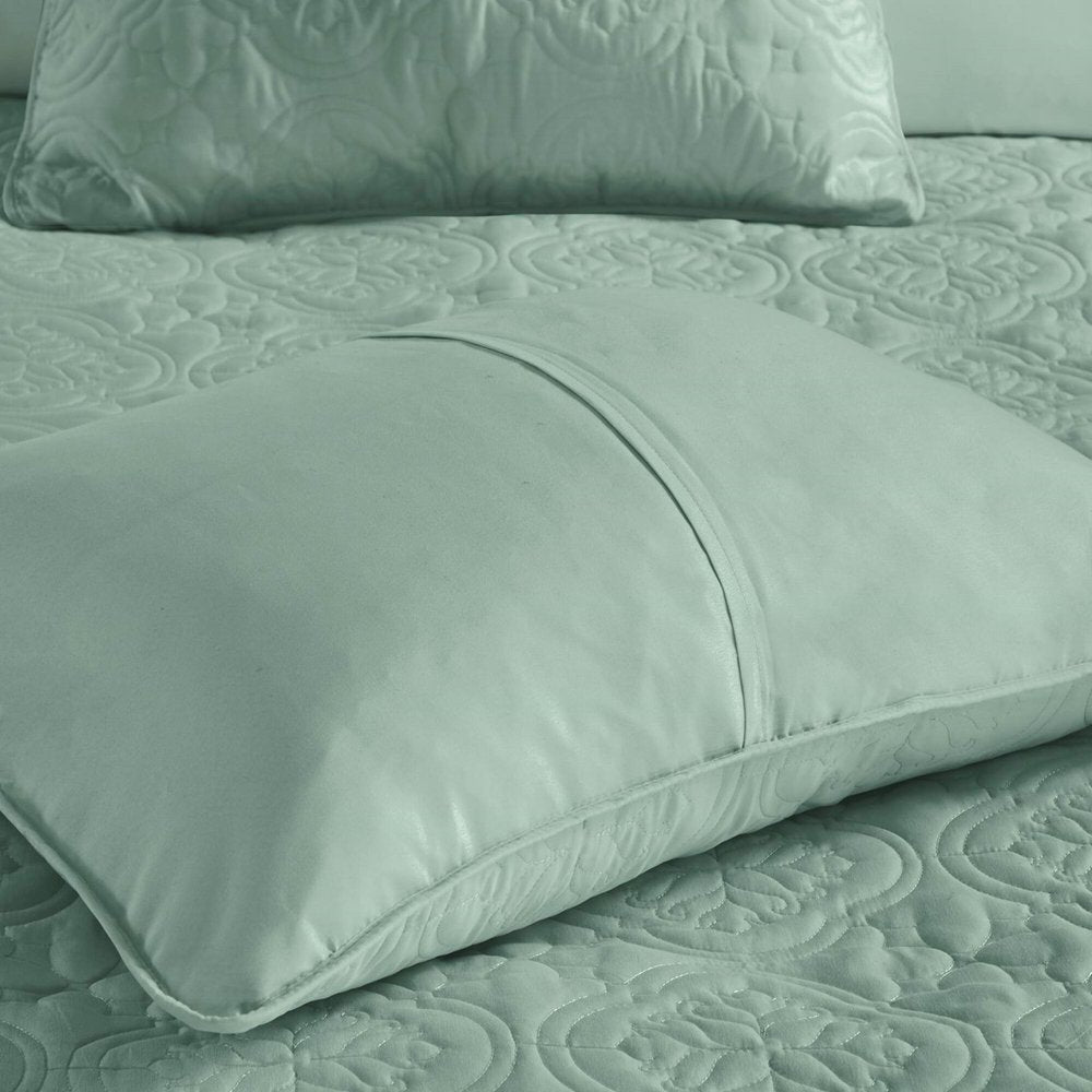 Set of Three Aqua Medallion Queen Ring Stitch Sham And Comforter HomeRoots