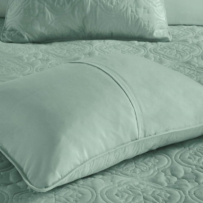 Set of Three Aqua Medallion Queen Ring Stitch Sham And Comforter HomeRoots