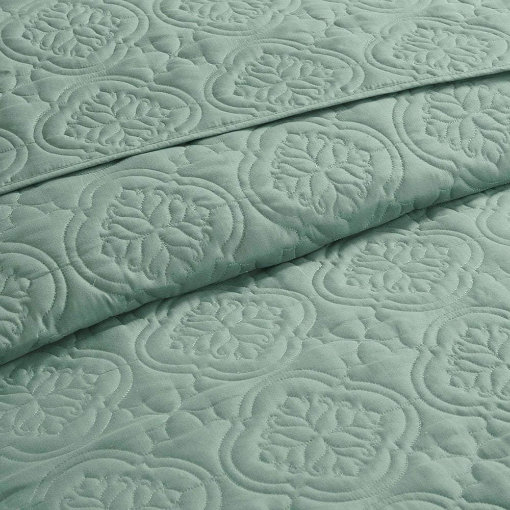 Set of Three Aqua Medallion Queen Ring Stitch Sham And Comforter HomeRoots