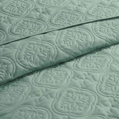 Set of Three Aqua Medallion Queen Ring Stitch Sham And Comforter HomeRoots