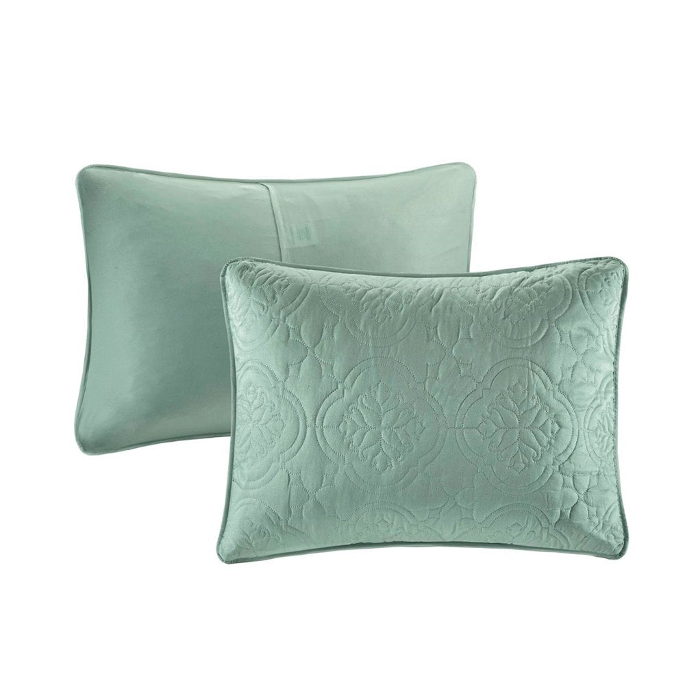 Set of Three Aqua Medallion Queen Ring Stitch Sham And Comforter HomeRoots