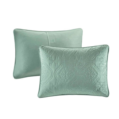 Set of Three Aqua Medallion Queen Ring Stitch Sham And Comforter HomeRoots