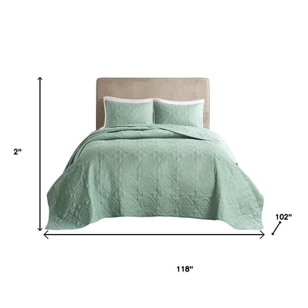 Set of Three Aqua Medallion Queen Ring Stitch Sham And Comforter HomeRoots