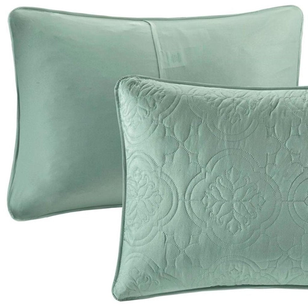 Set of Three Aqua Medallion Queen Ring Stitch Sham And Comforter HomeRoots