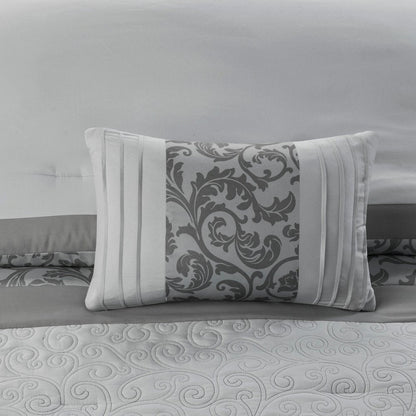 Set of Eight Gray And Ivory Damask Ring Stitch Polyester Sham And Comforter HomeRoots