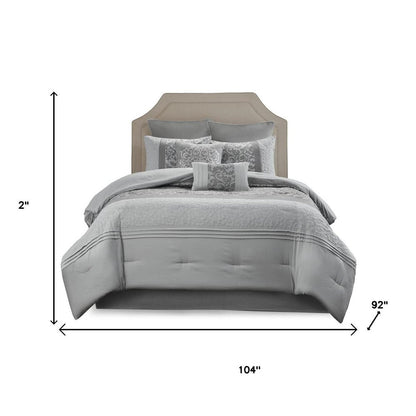 Set of Eight Gray And Ivory Damask Ring Stitch Polyester Sham And Comforter HomeRoots